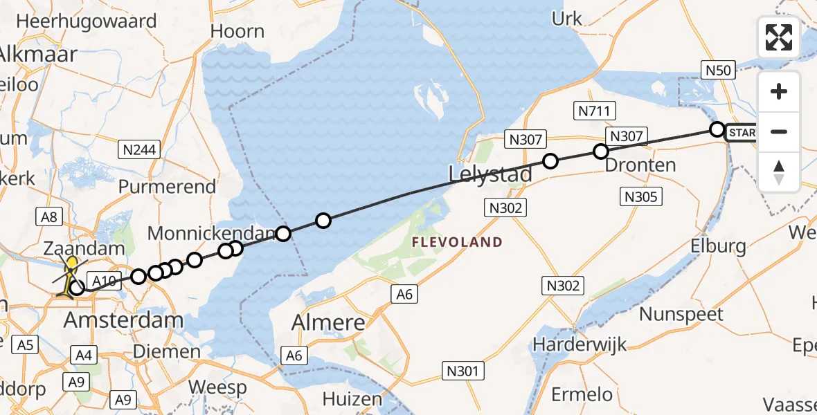 Routekaart van de vlucht: Lifeliner 1 naar Amsterdam Heliport, Dieselstraat