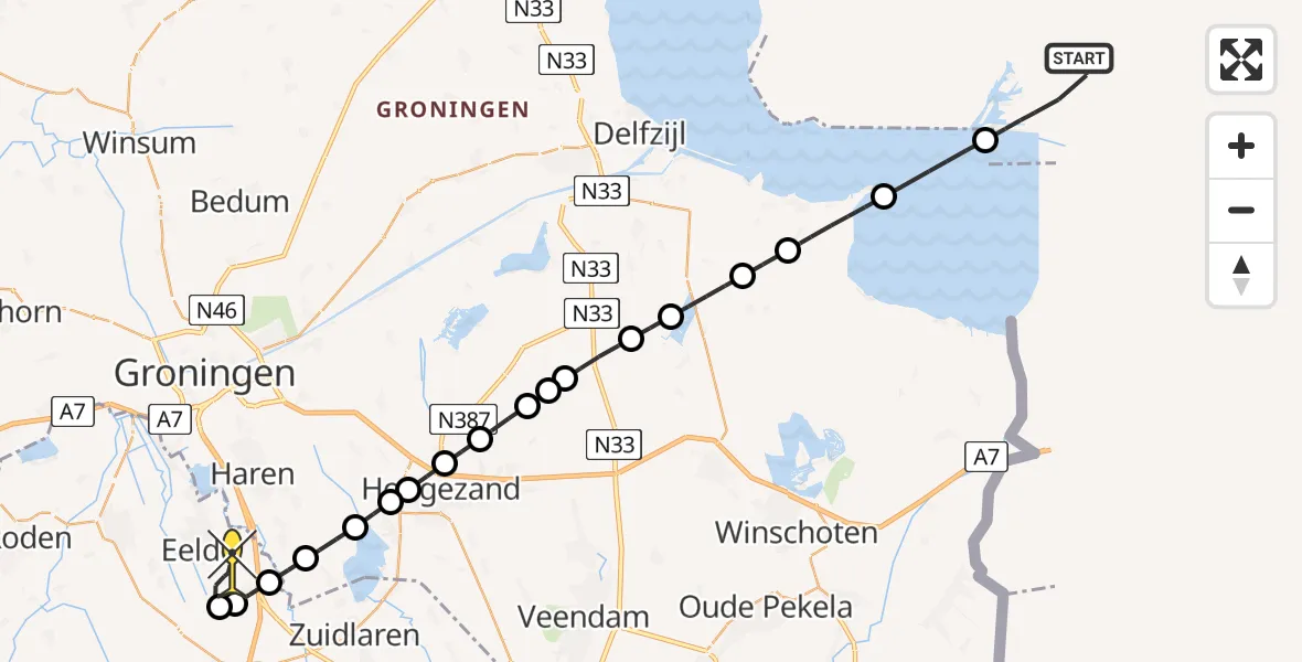 Routekaart van de vlucht: Lifeliner 4 naar Groningen Airport Eelde, Machlaan