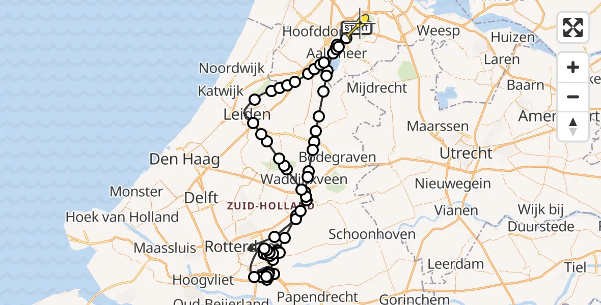 Routekaart van de vlucht: Politieheli naar Schiphol, Amsterdam-Bataviaweg