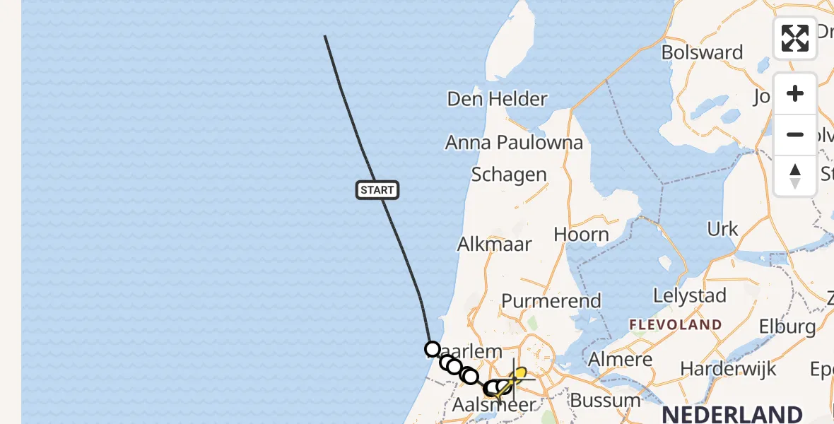 Routekaart van de vlucht: Politieheli naar Schiphol, Amsterdam-Bataviaweg