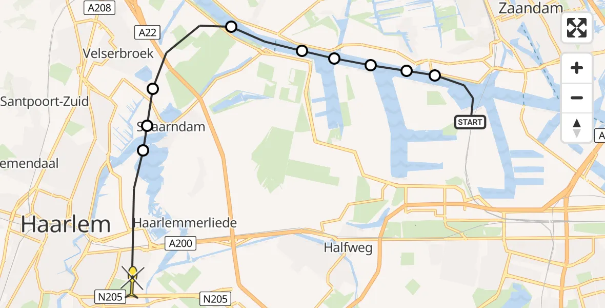 Routekaart van de vlucht: Lifeliner 1 naar Haarlem, Stromboliweg