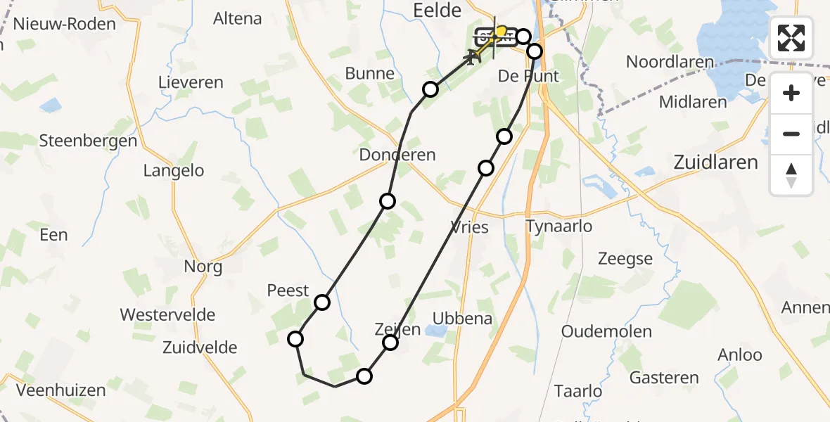 Routekaart van de vlucht: Lifeliner 4 naar Groningen Airport Eelde, Burgemeester J.G. Legroweg