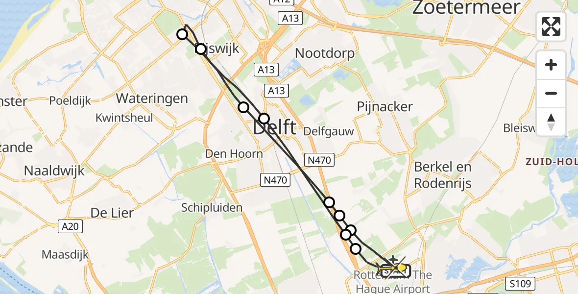 Routekaart van de vlucht: Lifeliner 2 naar Rotterdam The Hague Airport, Oude Lee