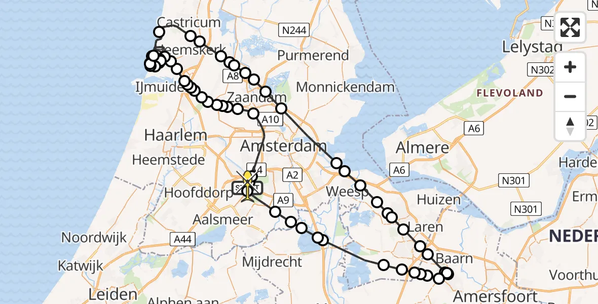 Routekaart van de vlucht: Politieheli naar Schiphol, Nieuwemeerdijk