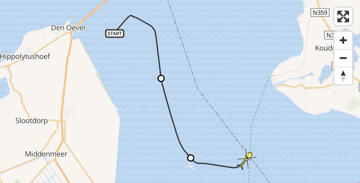 Routekaart van de vlucht: Kustwachthelikopter naar Enkhuizen