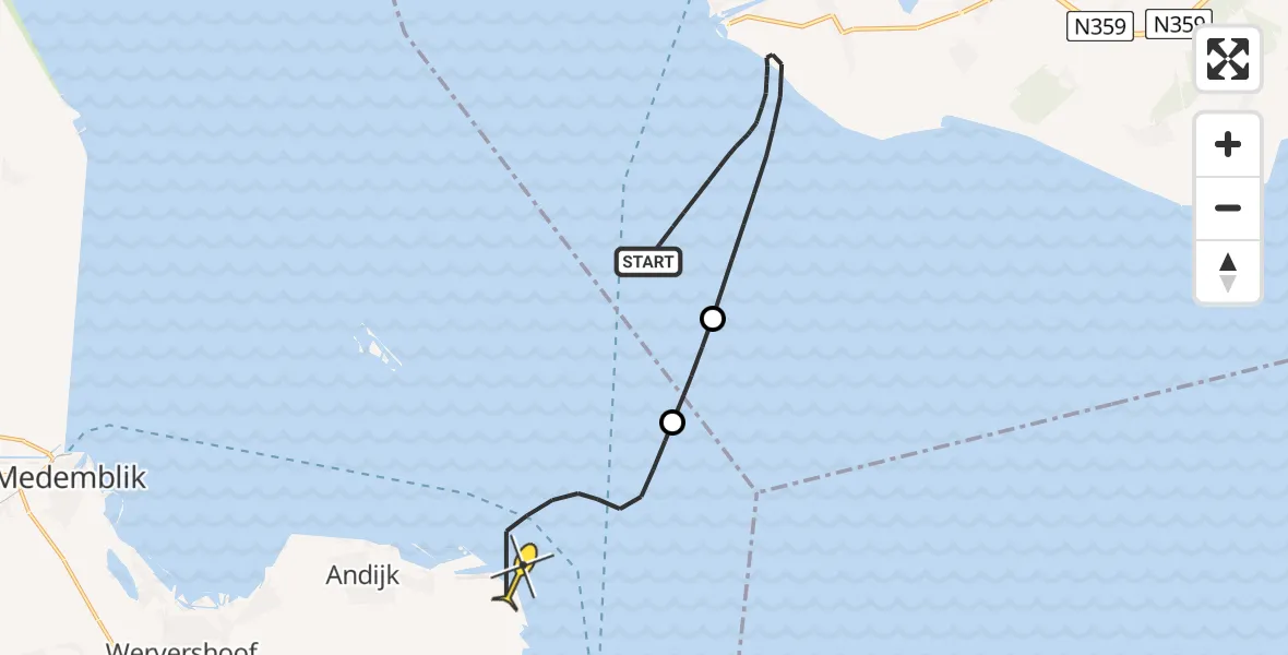 Routekaart van de vlucht: Kustwachthelikopter naar Enkhuizen, Omringdijk