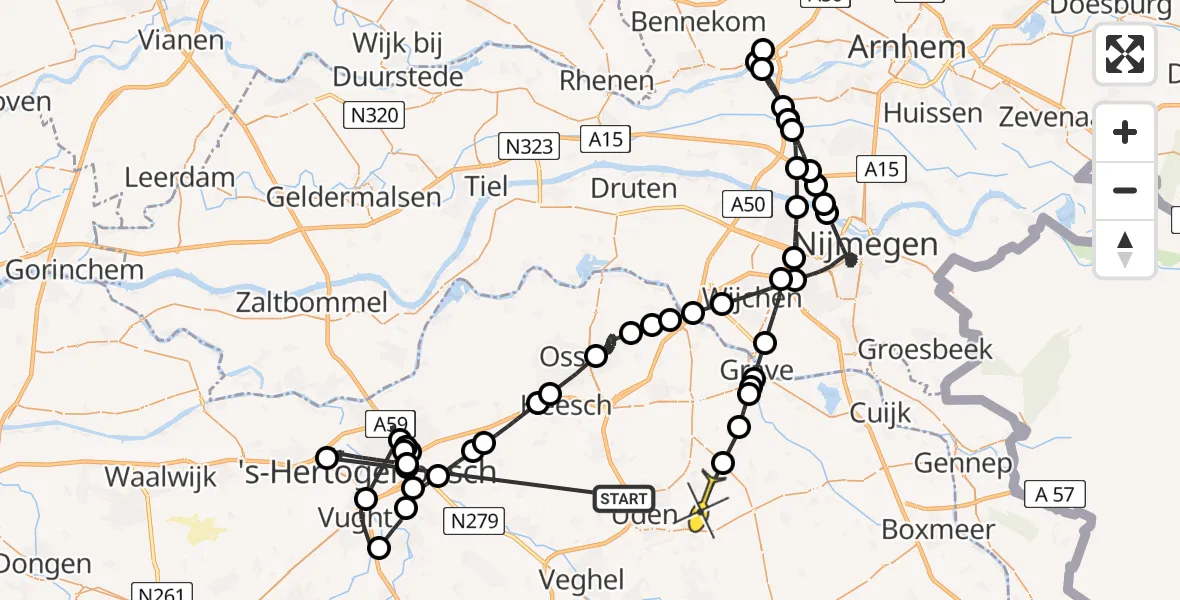 Routekaart van de vlucht: Politieheli naar Vliegbasis Volkel, Poeskespad