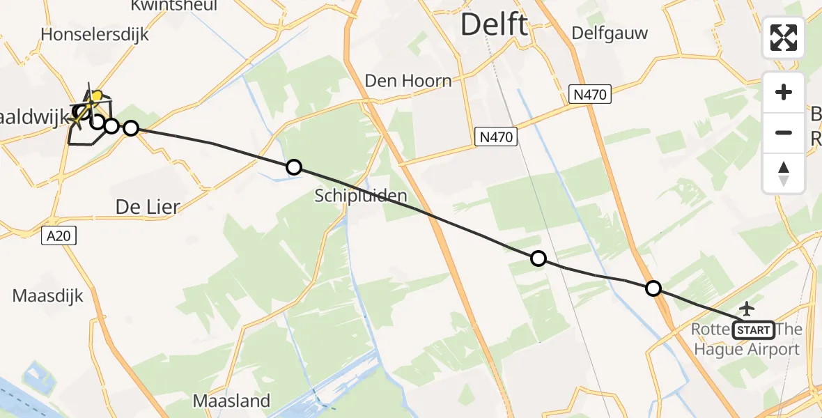 Routekaart van de vlucht: Lifeliner 2 naar Honselersdijk, Middel Broekweg