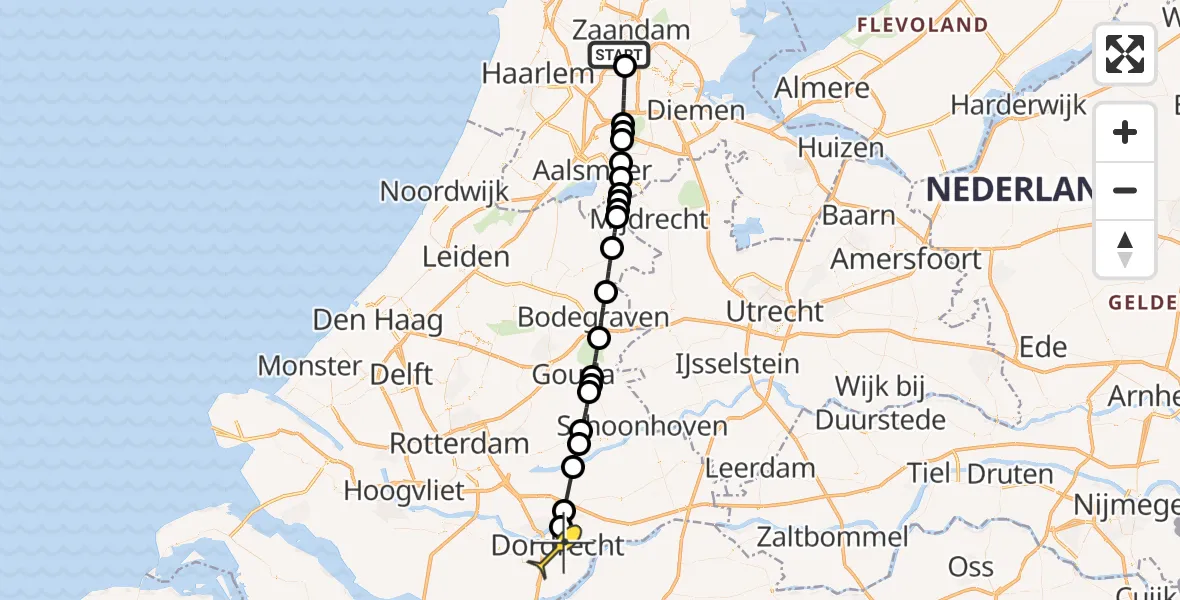 Routekaart van de vlucht: Lifeliner 1 naar Dordrecht, Westhaven