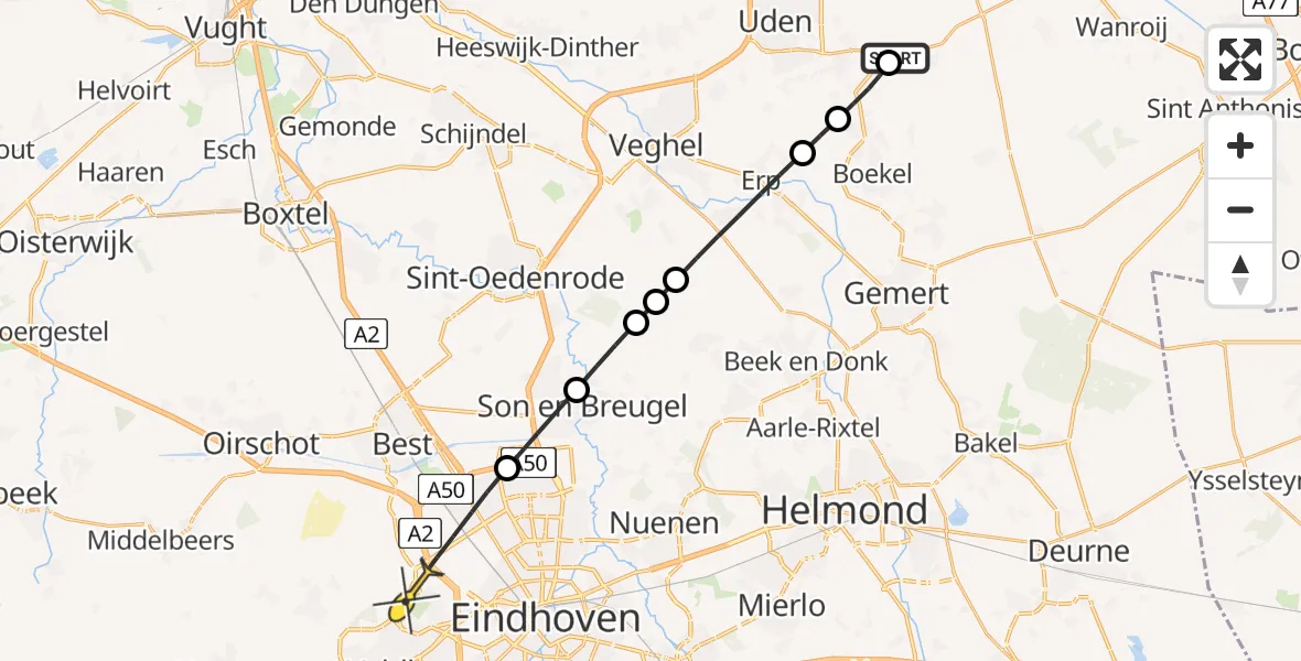 Routekaart van de vlucht: Lifeliner 3 naar Eindhoven, Oosterheidestraat