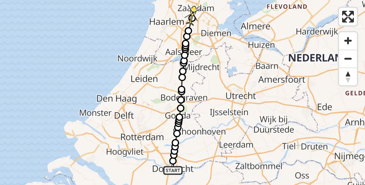 Routekaart van de vlucht: Lifeliner 1 naar Amsterdam Heliport, Oudelandstraat