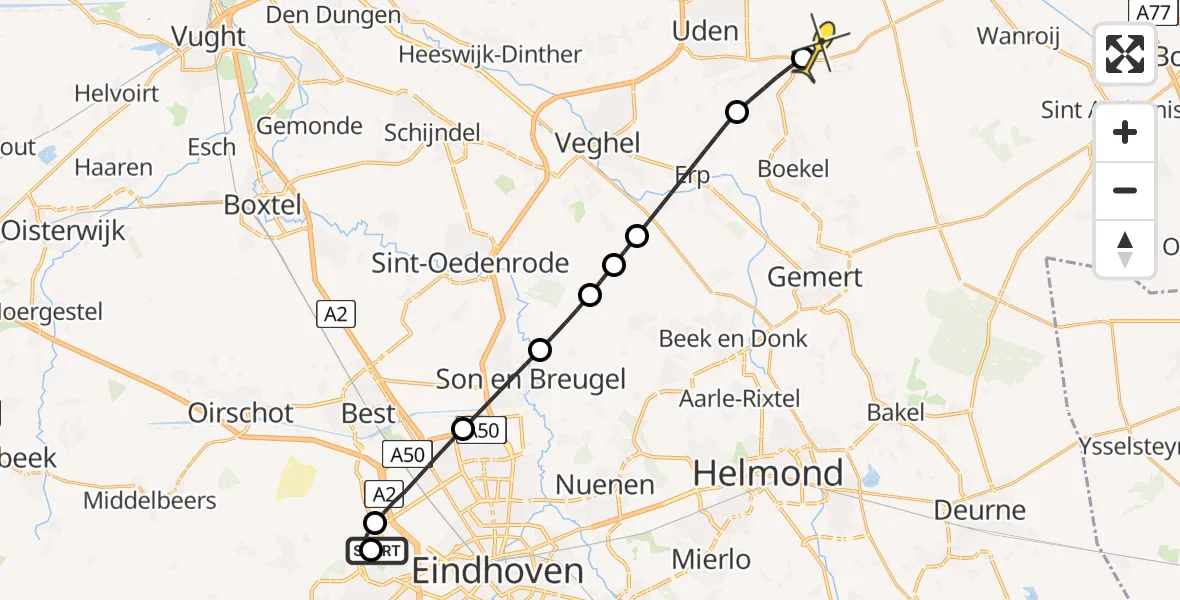 Routekaart van de vlucht: Lifeliner 3 naar Vliegbasis Volkel, Marinus van Meelweg