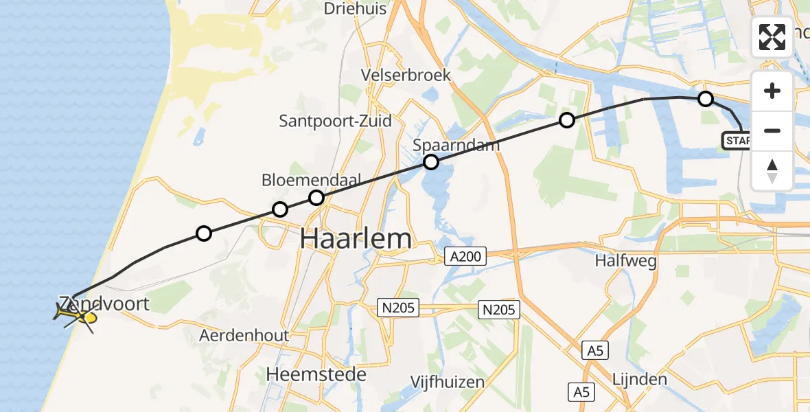 Routekaart van de vlucht: Lifeliner 1 naar Zandvoort, Daalderweg