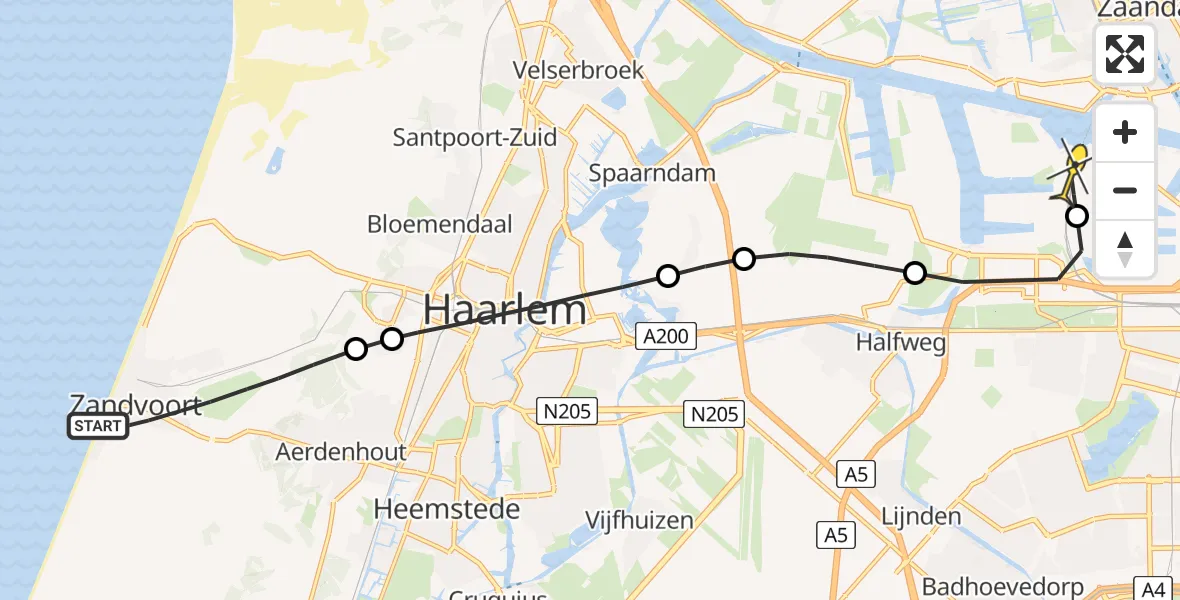 Routekaart van de vlucht: Lifeliner 1 naar Amsterdam Heliport, De Schelp