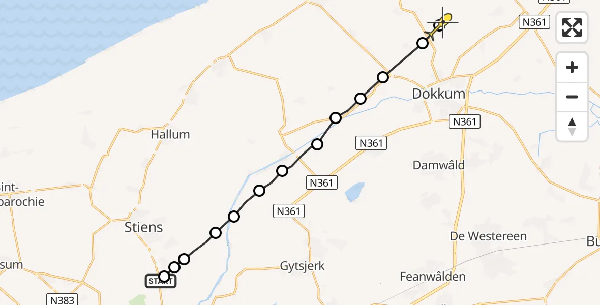 Routekaart van de vlucht: Ambulanceheli naar Hantumeruitburen, De Joussen