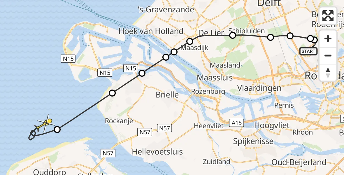 Routekaart van de vlucht: Kustwachthelikopter naar Arlandabaan Platformzijde