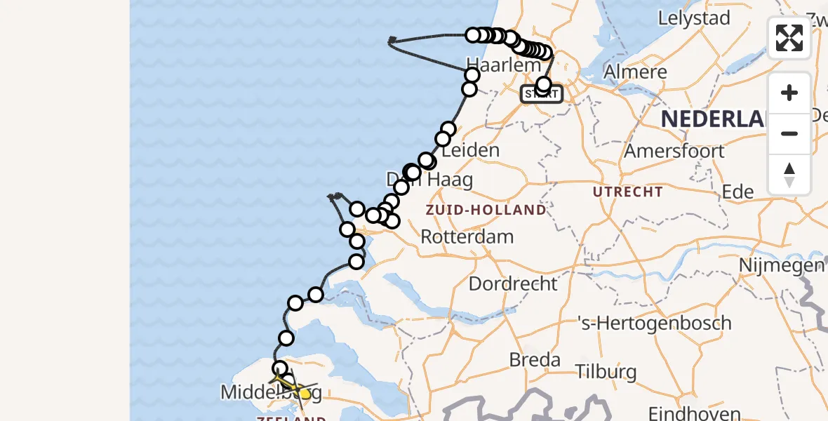 Routekaart van de vlucht: Politieheli naar Arnemuiden, Havenstraat