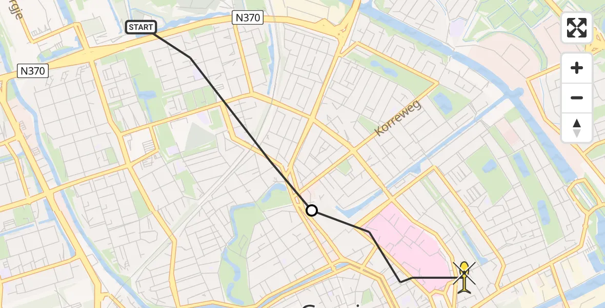 Routekaart van de vlucht: Ambulancehelikopter naar Universitair Medisch Centrum Groningen, Oostersingel