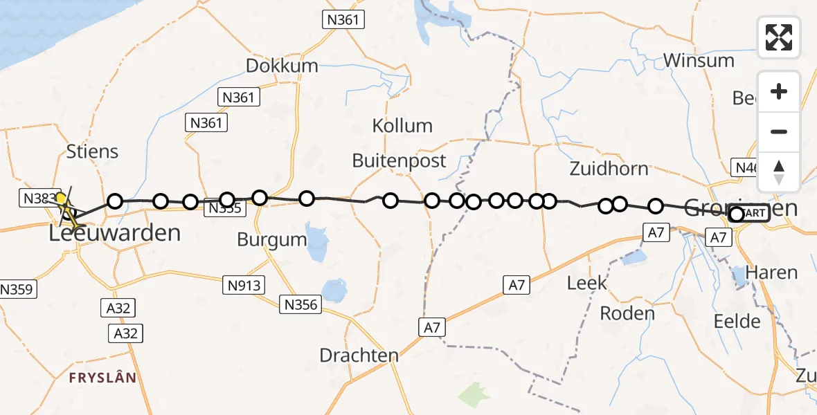 Routekaart van de vlucht: Ambulancehelikopter naar Marsum, Aldringastraat