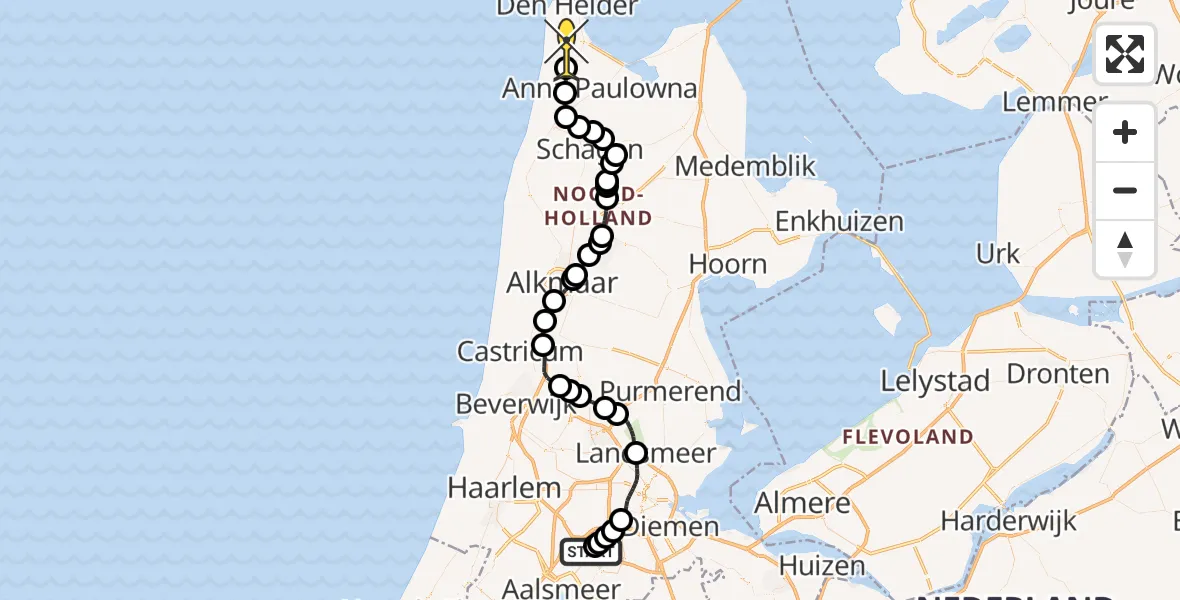 Routekaart van de vlucht: Politieheli naar Julianadorp, Nieuwe Meerlaan