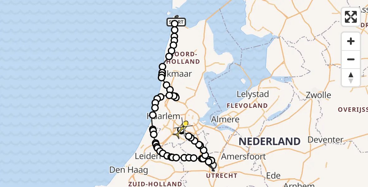 Routekaart van de vlucht: Politieheli naar Schiphol, Waddenzeestraat