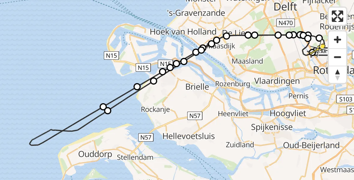 Routekaart van de vlucht: Kustwachthelikopter naar Rotterdam The Hague Airport, Doenkadepad