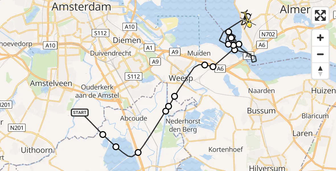 Routekaart van de vlucht: Politieheli naar Almere, Meentsloot