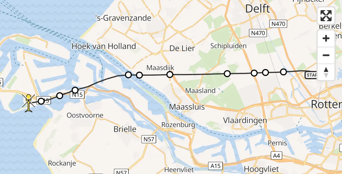 Routekaart van de vlucht: Lifeliner 2 naar Maasvlakte, Huigenhofpad