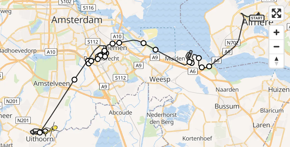 Routekaart van de vlucht: Politieheli naar Amstelveen, Spoorbaanpad