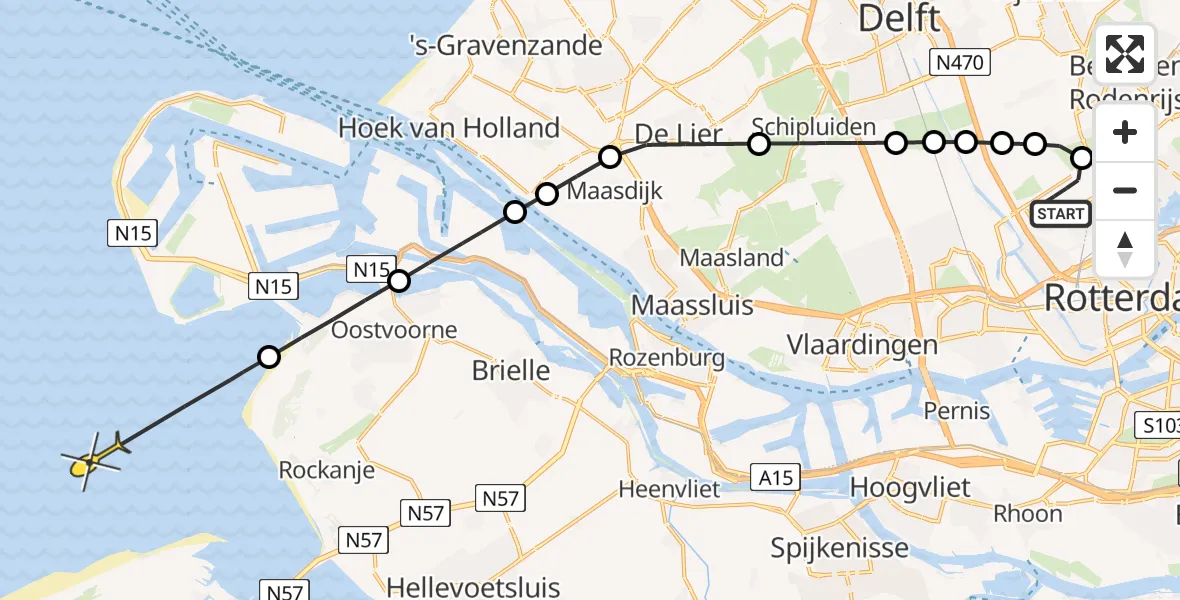 Routekaart van de vlucht: Kustwachthelikopter naar Arlandabaan Platformzijde