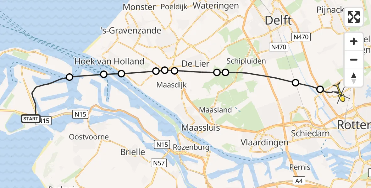 Routekaart van de vlucht: Lifeliner 2 naar Rotterdam The Hague Airport, Hartelhaven