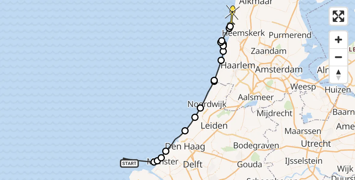 Routekaart van de vlucht: Politieheli naar Egmond-Binnen, Houtrustweg