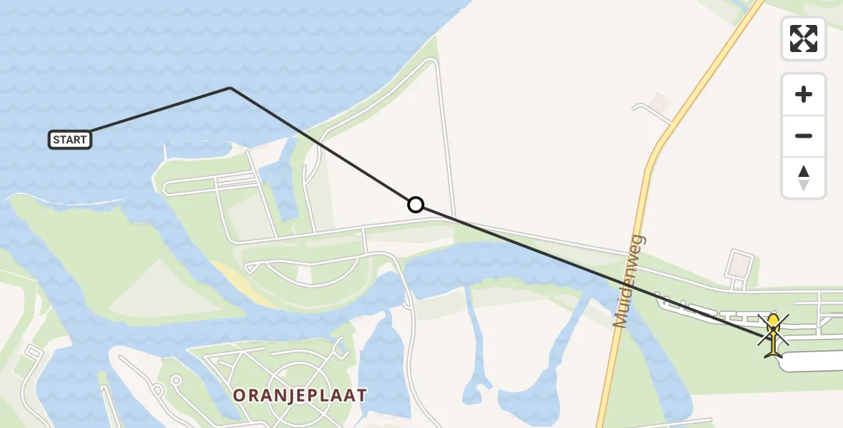 Routekaart van de vlucht: Kustwachthelikopter naar Vliegveld Midden-Zeeland, Calandweg