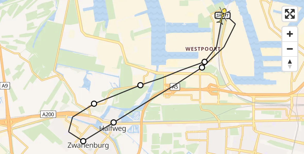 Routekaart van de vlucht: Lifeliner 1 naar Amsterdam Heliport, Maltaweg