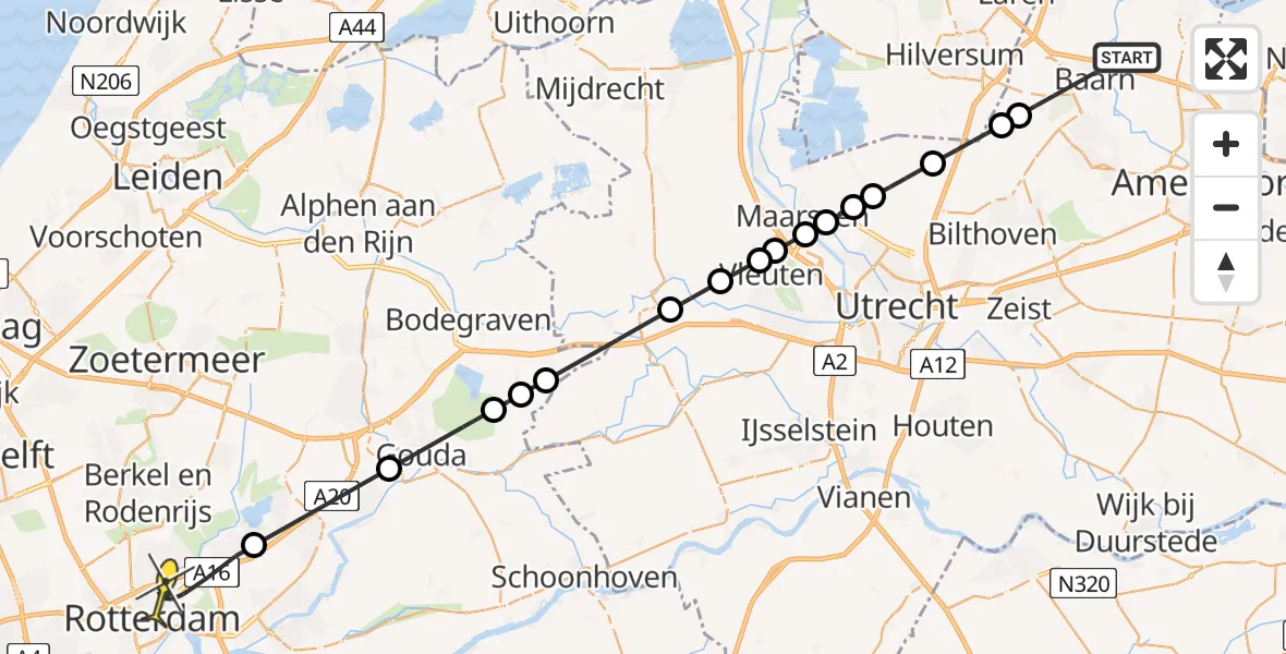 Routekaart van de vlucht: Politieheli naar Rotterdam, Weteringdwarsstraat