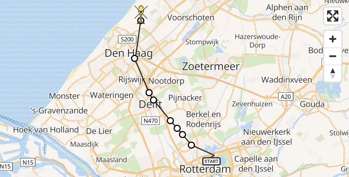 Routekaart van de vlucht: Politieheli naar Wassenaar, Paradijslaan