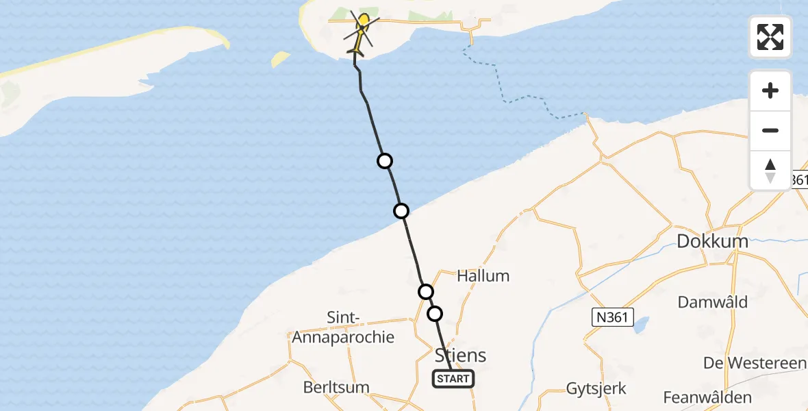 Routekaart van de vlucht: Ambulanceheli naar Ballum, Middelseedyk