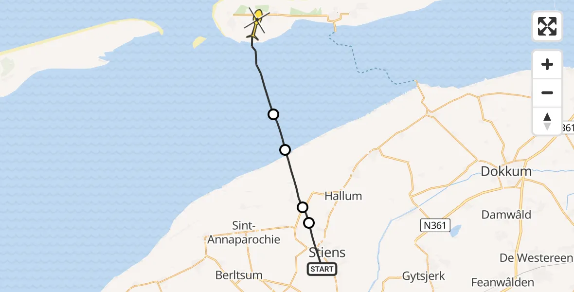 Routekaart van de vlucht: Ambulancehelikopter naar Ballum, Middelseedyk