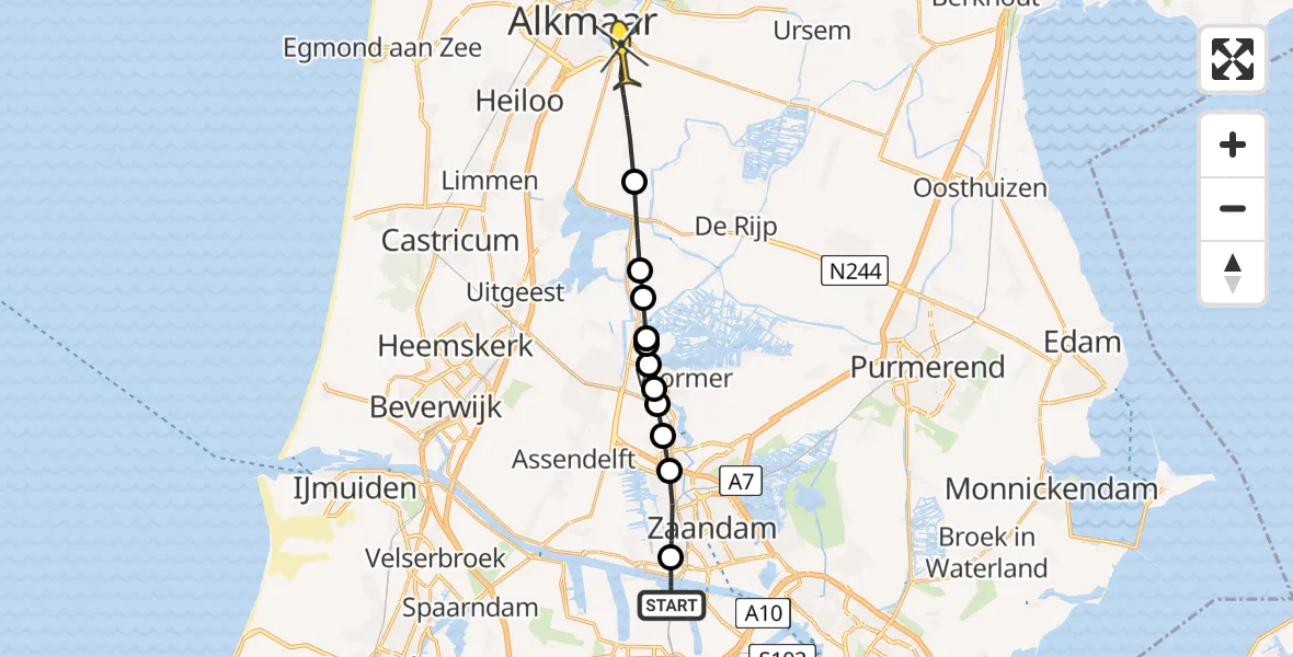 Routekaart van de vlucht: Lifeliner 1 naar Stompetoren, Hoofdtocht