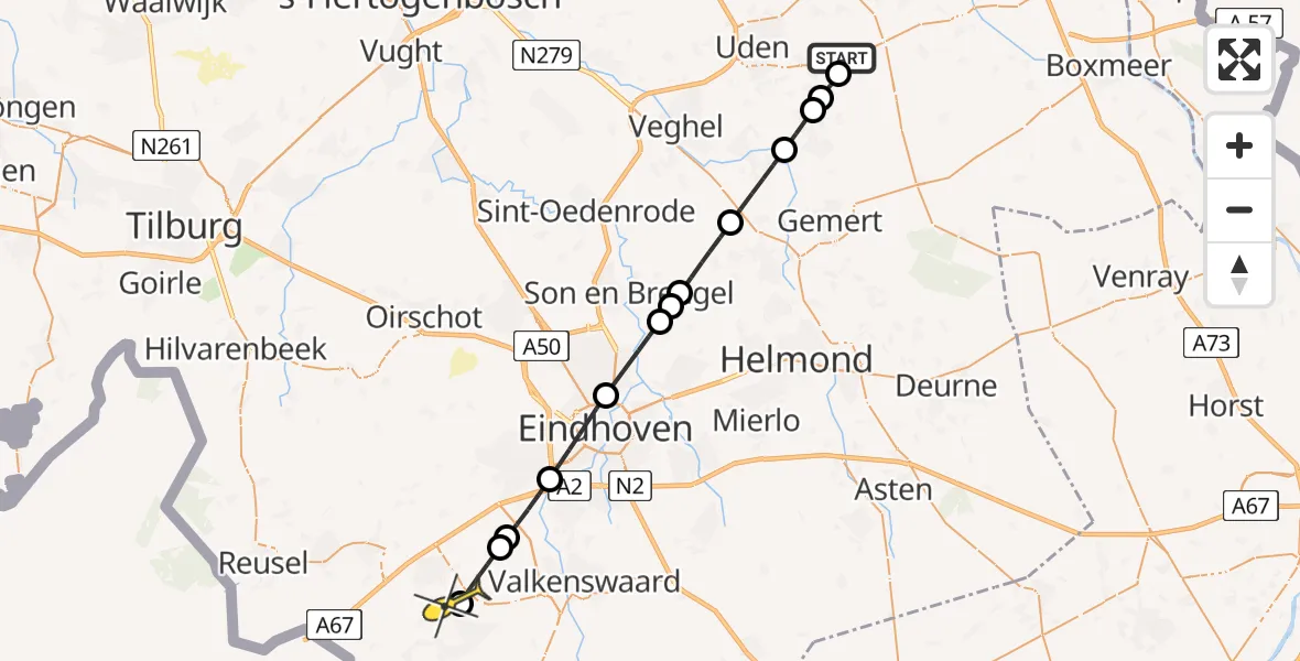 Routekaart van de vlucht: Lifeliner 3 naar Eersel, Rechtestraat