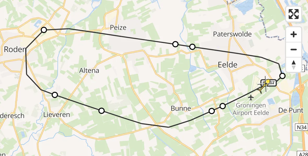 Routekaart van de vlucht: Lifeliner 4 naar Groningen Airport Eelde, Oosterbroek