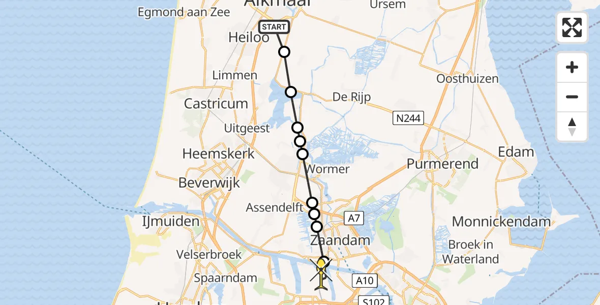 Routekaart van de vlucht: Lifeliner 1 naar Amsterdam Heliport, Westdijk