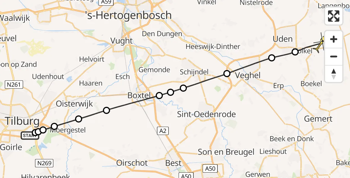 Routekaart van de vlucht: Lifeliner 3 naar Vliegbasis Volkel, Provincialeweg