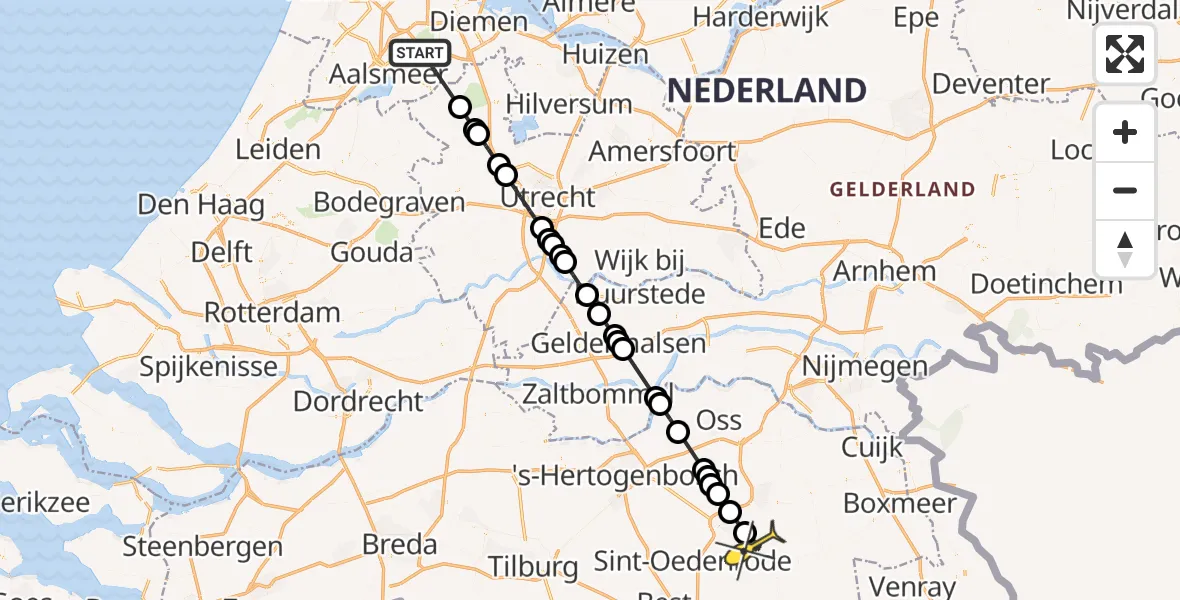 Routekaart van de vlucht: Politieheli naar Erp, Zetterij