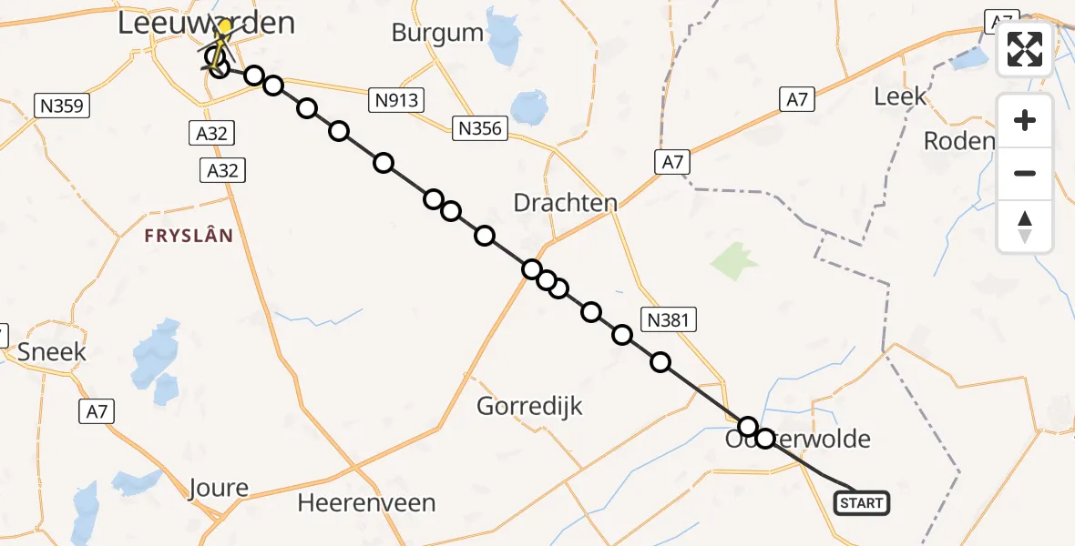 Routekaart van de vlucht: Lifeliner 4 naar Leeuwarden, Industrieweg