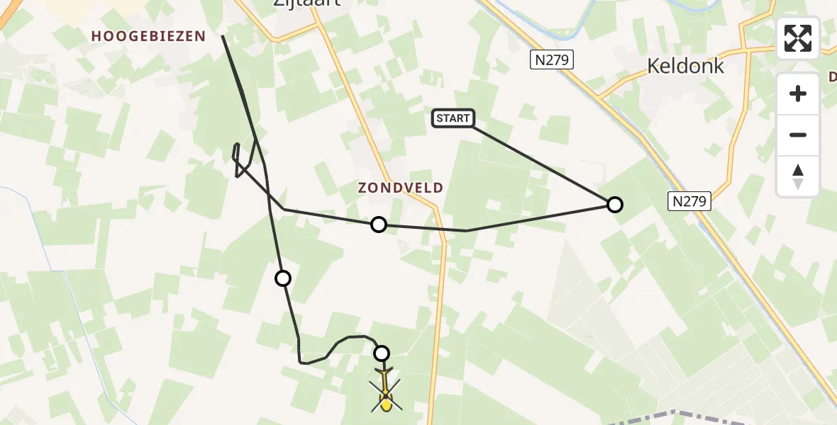 Routekaart van de vlucht: Politiehelikopter naar Veghel, Lijnt