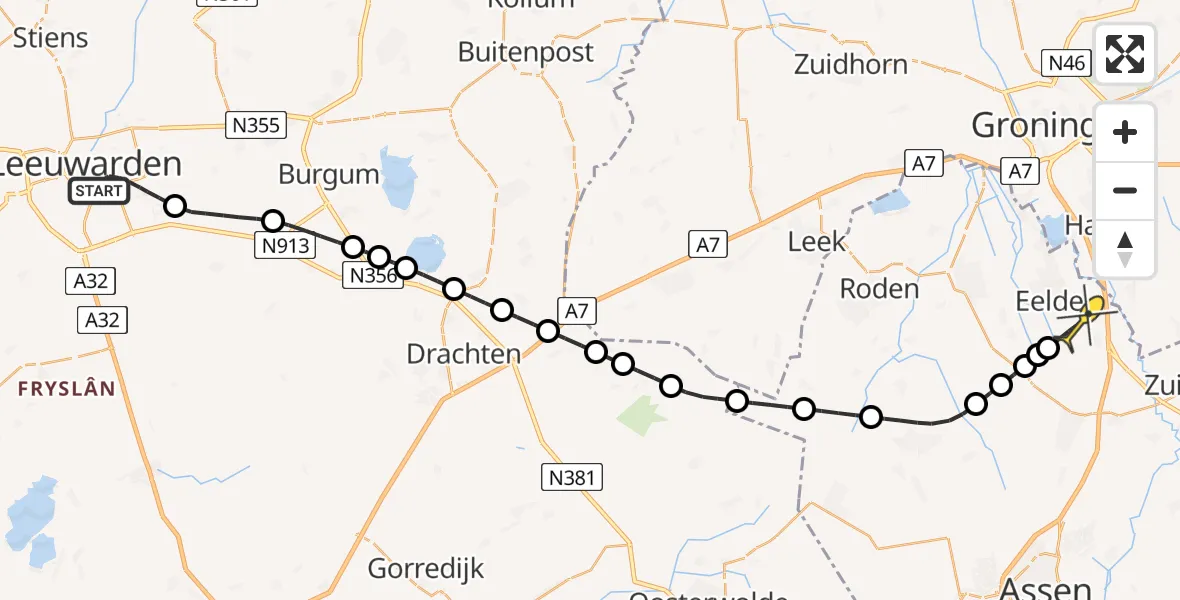 Routekaart van de vlucht: Lifeliner 4 naar Groningen Airport Eelde, Zwemmerstraat