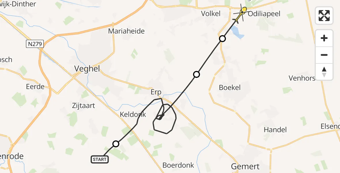 Routekaart van de vlucht: Politieheli naar Volkel, Lijnt