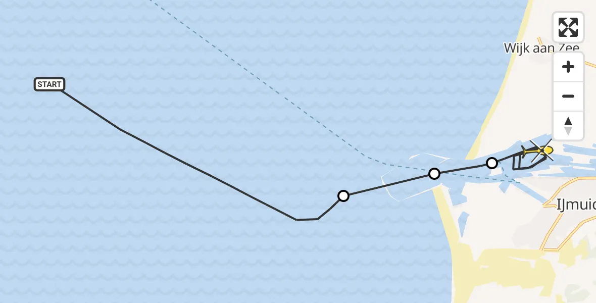 Routekaart van de vlucht: Kustwachthelikopter naar IJmuiden Heliport, Noordersluisweg