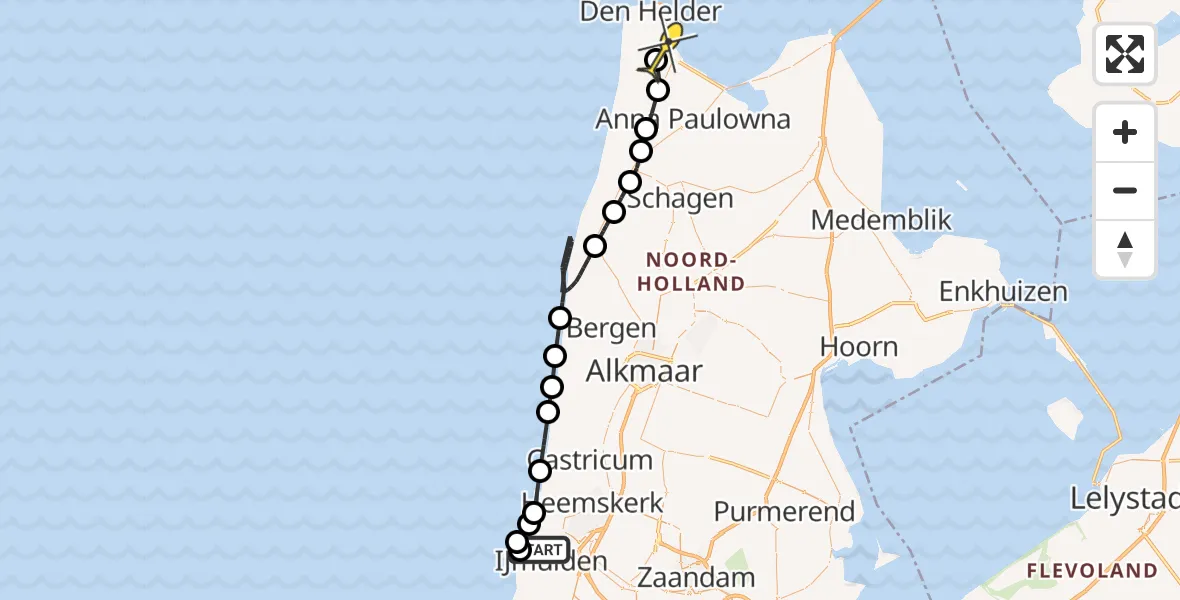 Routekaart van de vlucht: Kustwachthelikopter naar Vliegveld De Kooy, Reyndersweg